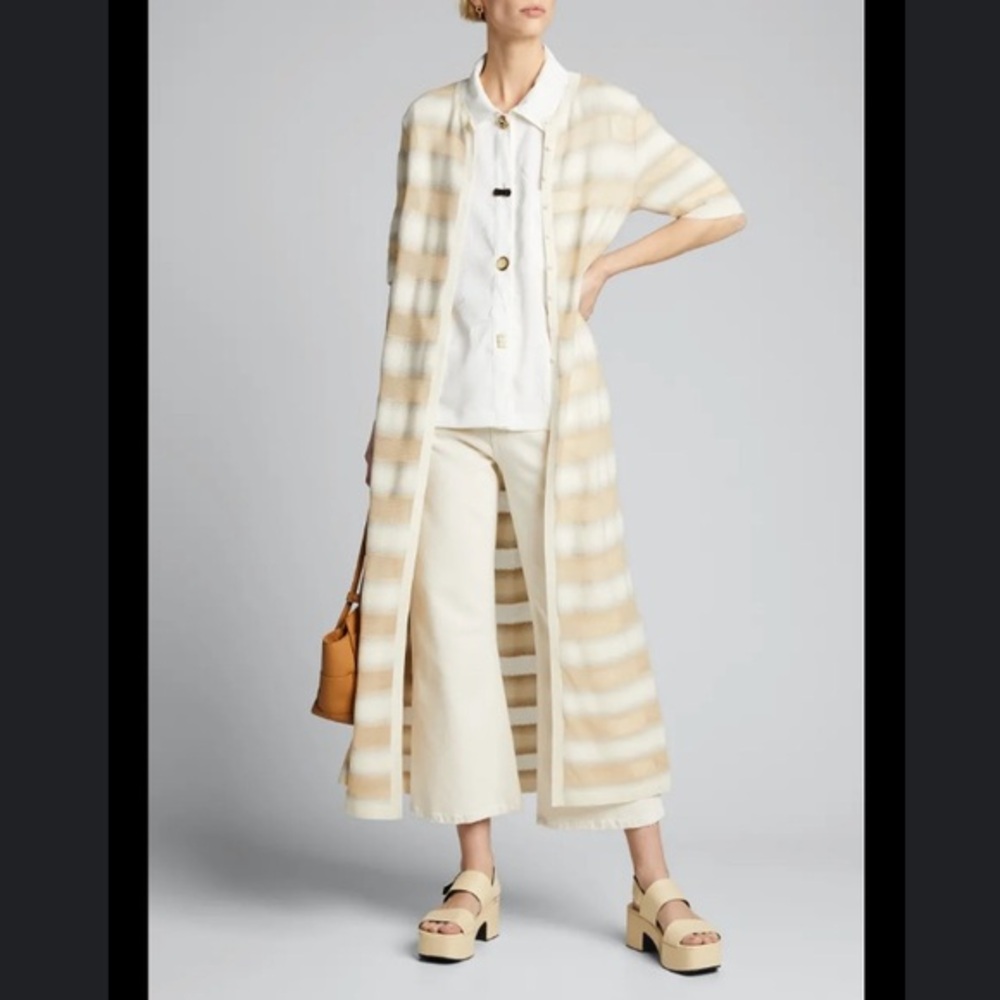 Lafayette 148 Sheer Stripe Button-Front Fine-spun Voile Duster silk blend xxl